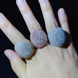 Massive Egg Shape Ice Out Signet Rings Big Hip Hop Rapper Jewelry Zircon Stone Paved Finger Party Accessory Bling Shiny Gift