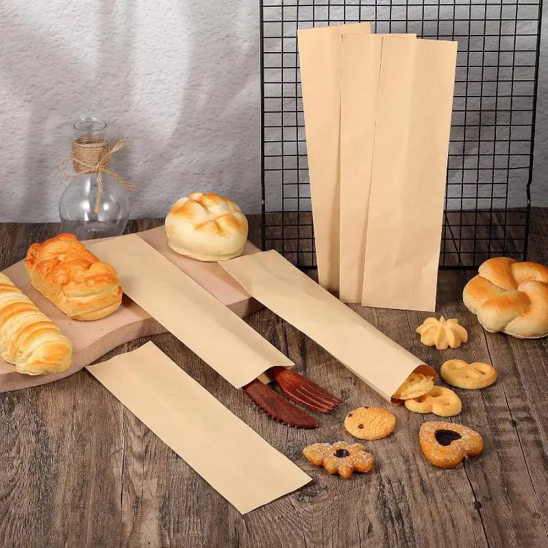 100 PCS Natural Kraft Paper Tableware Bags Eco Friendly Food Cutlery Storage Portable Biodegradable For Lunch Picnic