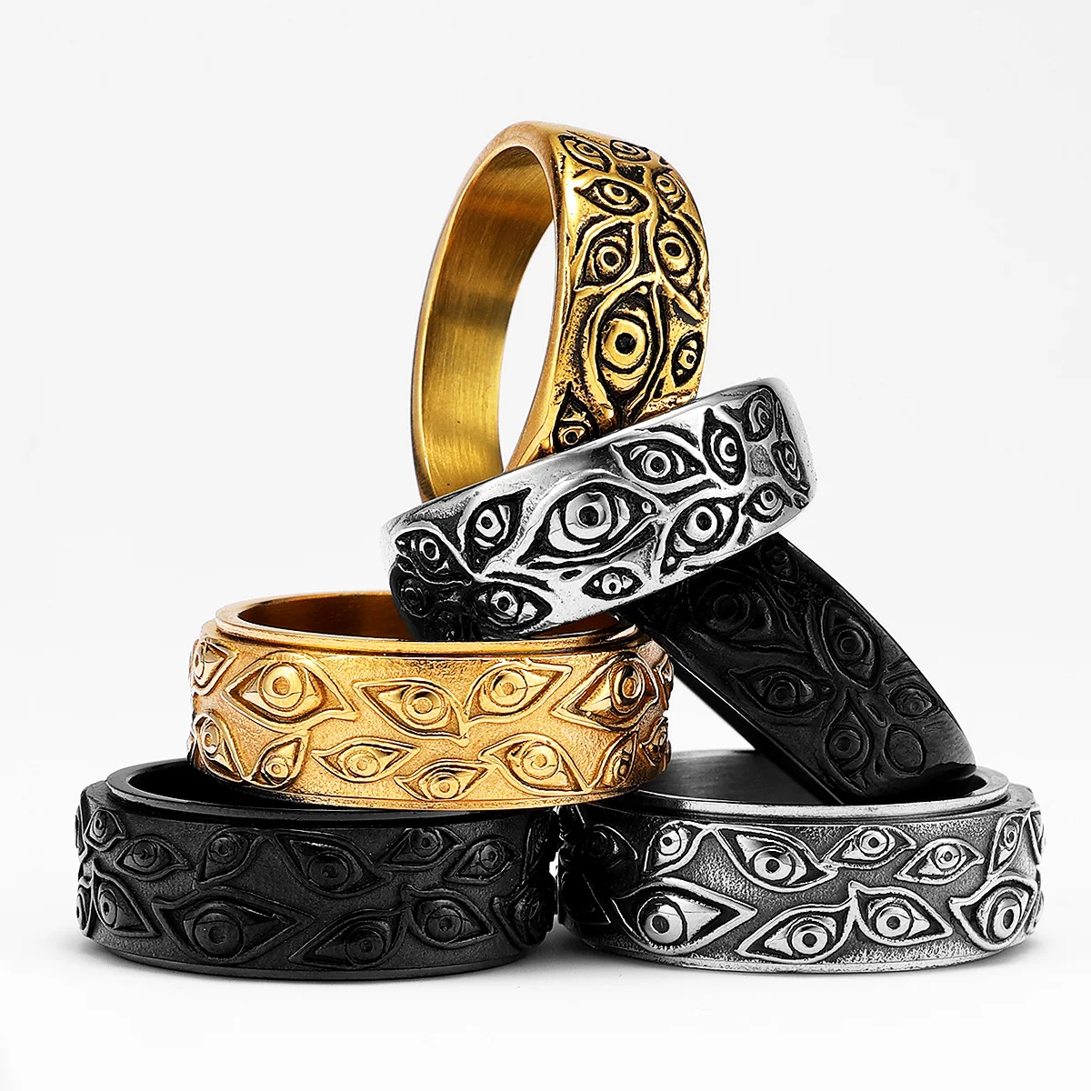 Devil Multi Eyes Men Fidget Rings Stainless Steel Women Jewelry Vintage Punk Rock Cool Stuff Fashion Accessories Gift Wholesale
