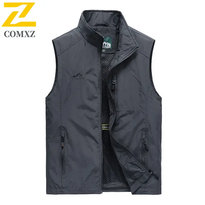 Spring and Autumn 6xl Vest Men's Techwear Zipper Pocket Sleeveless Work Jacket Reporter Director Photography Windproof Waistcoat