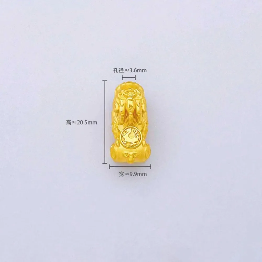 Real Pure 999 24K Yellow Gold Bead Men Women Lucky Tiger Coin Pixiu Pendant 0.99g