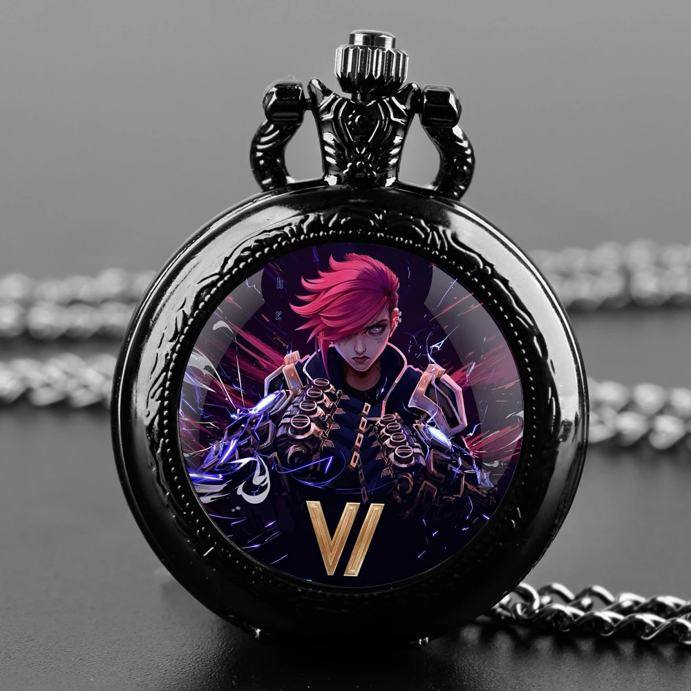 Arcane Vi Classic Vintage Glass Dome Pocket Watch with Chain Necklace Vintage Quartz Pendant Watches Clock Chain Mens Women