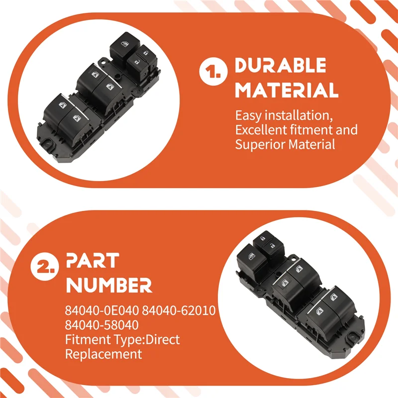 Finestra di Potere Interruttore di Controllo Pulsante Anteriore Sinistro Per Toyota Highlander 2014-2019 Alphard 84040-0E040 84040-62010 8404058040
