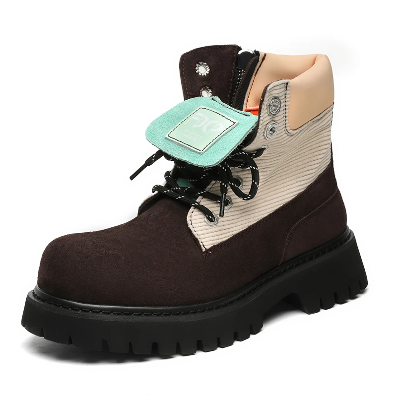 

GIOIO Spring and Autumn Men's genuine leather fashionable work boots, anti-slip outdoor ankle boots, durable hiking boots