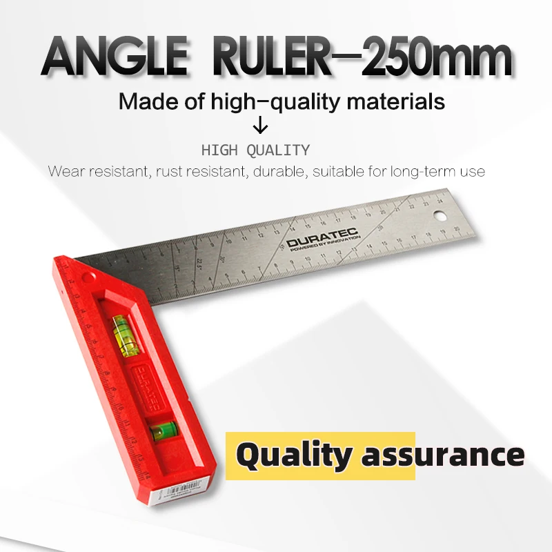 DURATEC 250mm angle ruler 90 degree ruler triangle ruler high-precision right angle corner ruler plastic woodworking tools