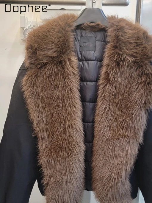 

Autumn Winter New Large Fur Collar Coat for Women Versatile Warm Slimming Top Fashion Thicken Cotton Parka Winter Clothes Women