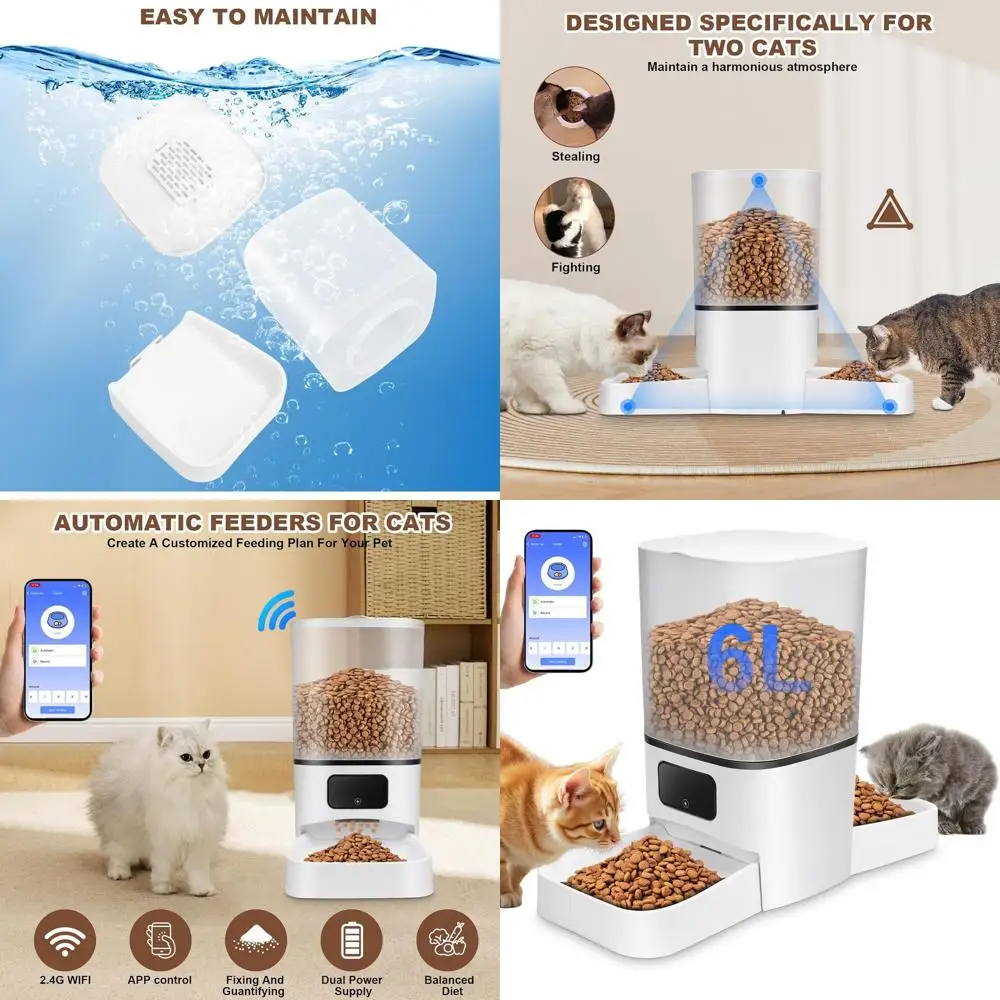 

Dual Bowl 6L Smart Cat Feeder, Large Capacity Automatic Dispenser for Two Cats, App-Controlled Pet Food Distribution