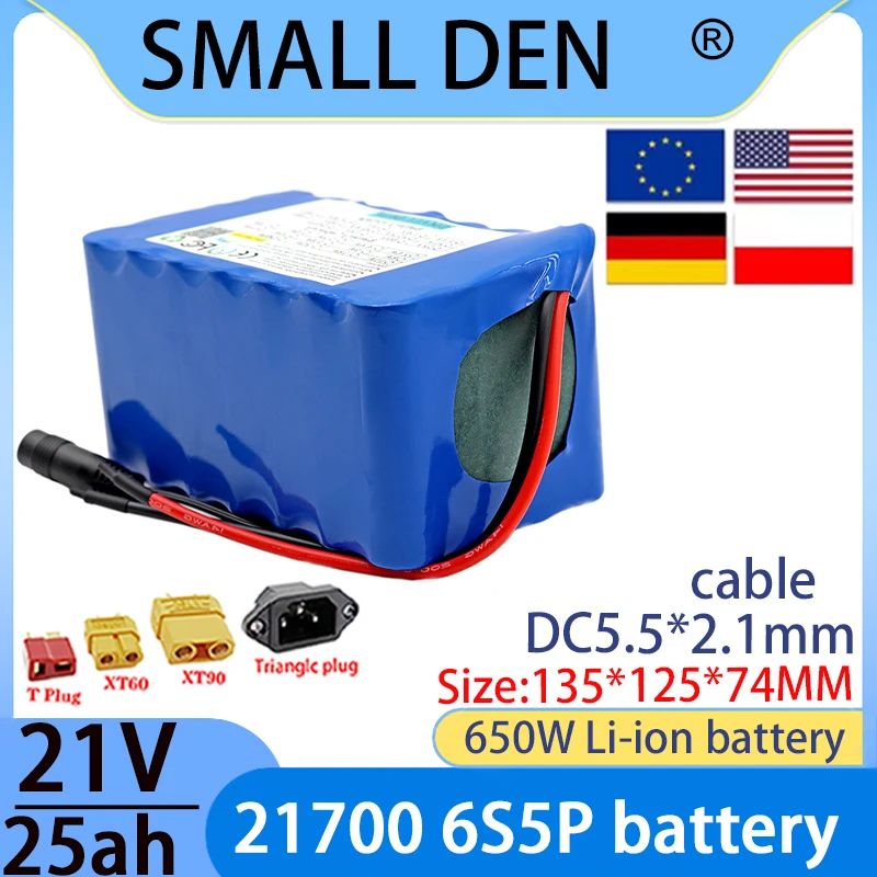 

New 21V 25ah 21700 6S5P lithium battery pack, A-class battery with high power and long endurance+2A charger with large capacity