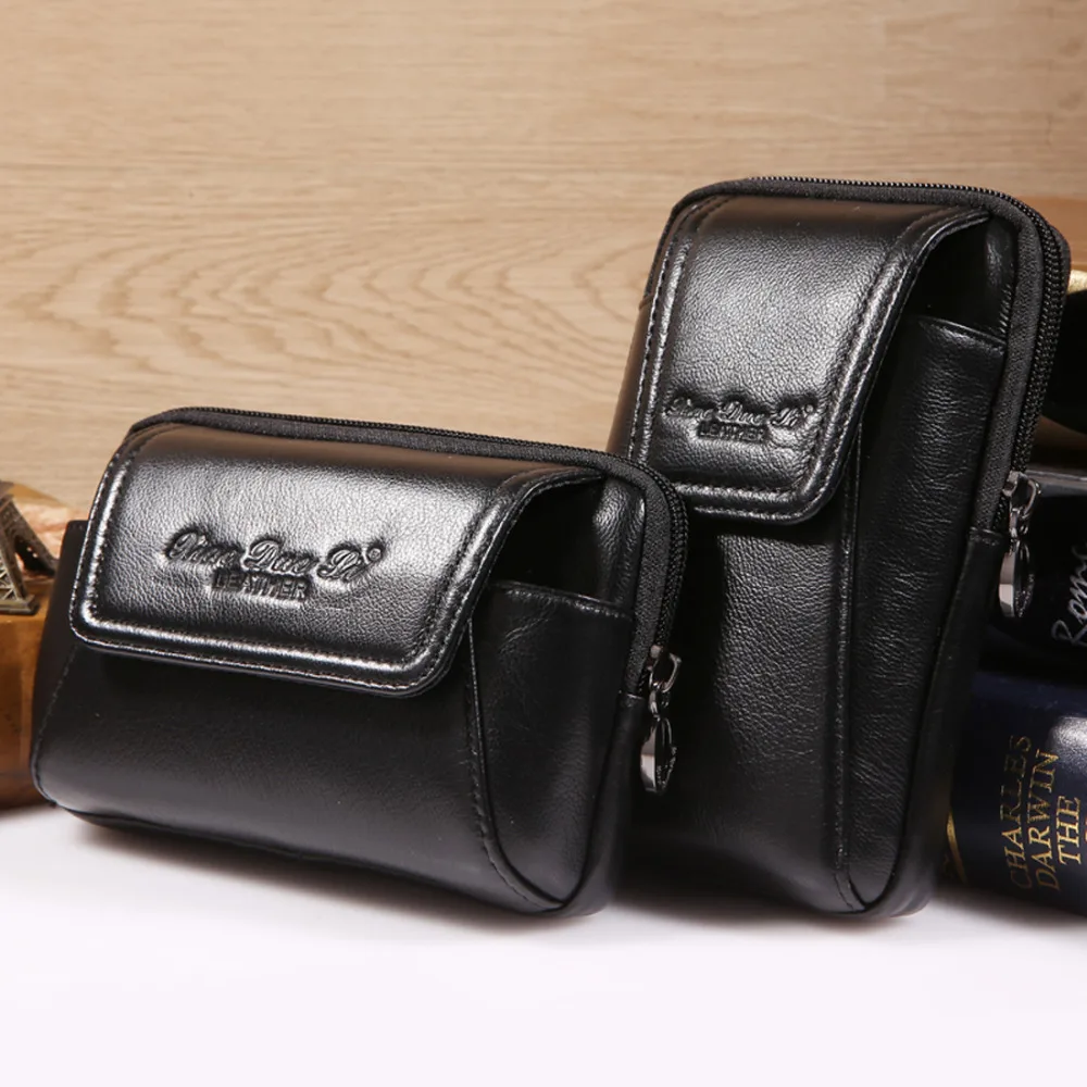 High Quality Genuine Leather Vintage Men Hip Bum Belt Purse Fanny Pack Waist Bag Pouch Cell Mobile Phone Pocket Cigarette Case