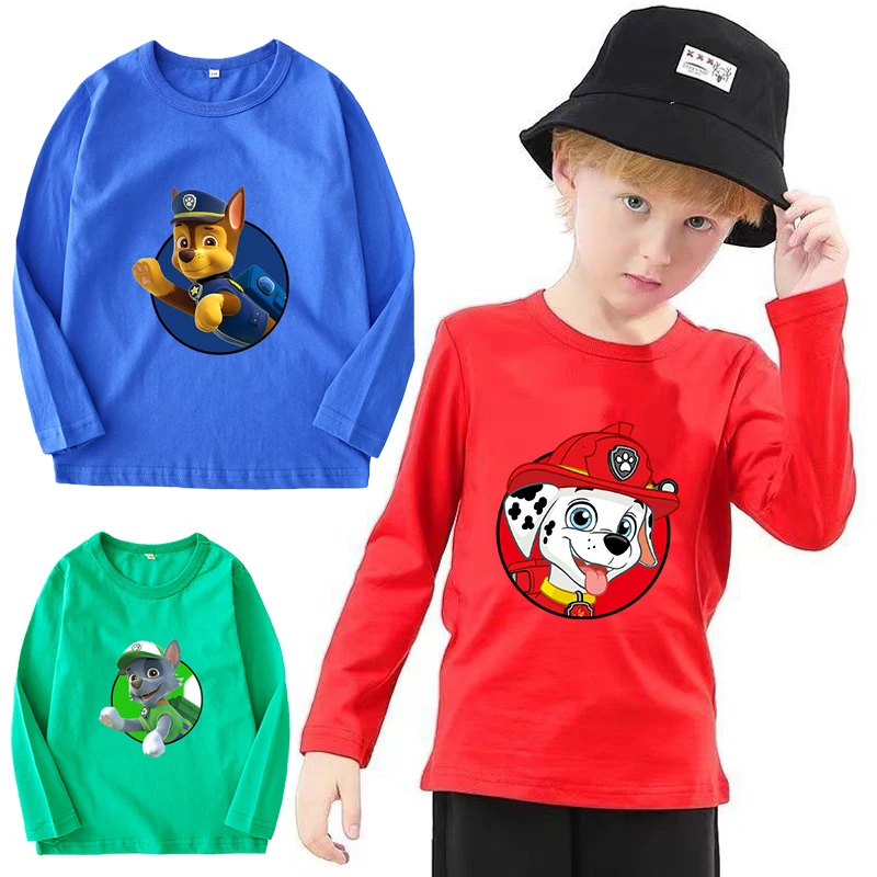 Paw Patrols Series T-shirt Long Sleeve Cute Chase Print Tops Cartoon Rubble Skye Clothes Spring Funny Birthday Gifts view 3