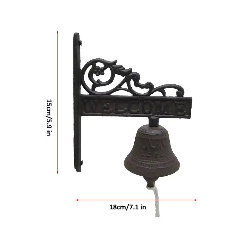 Retro Outdoor Rustic Bell Vintage Large Cast Iron Wall Mounted Metal Door Bell for Farm House Outside Decorative Accent Bells