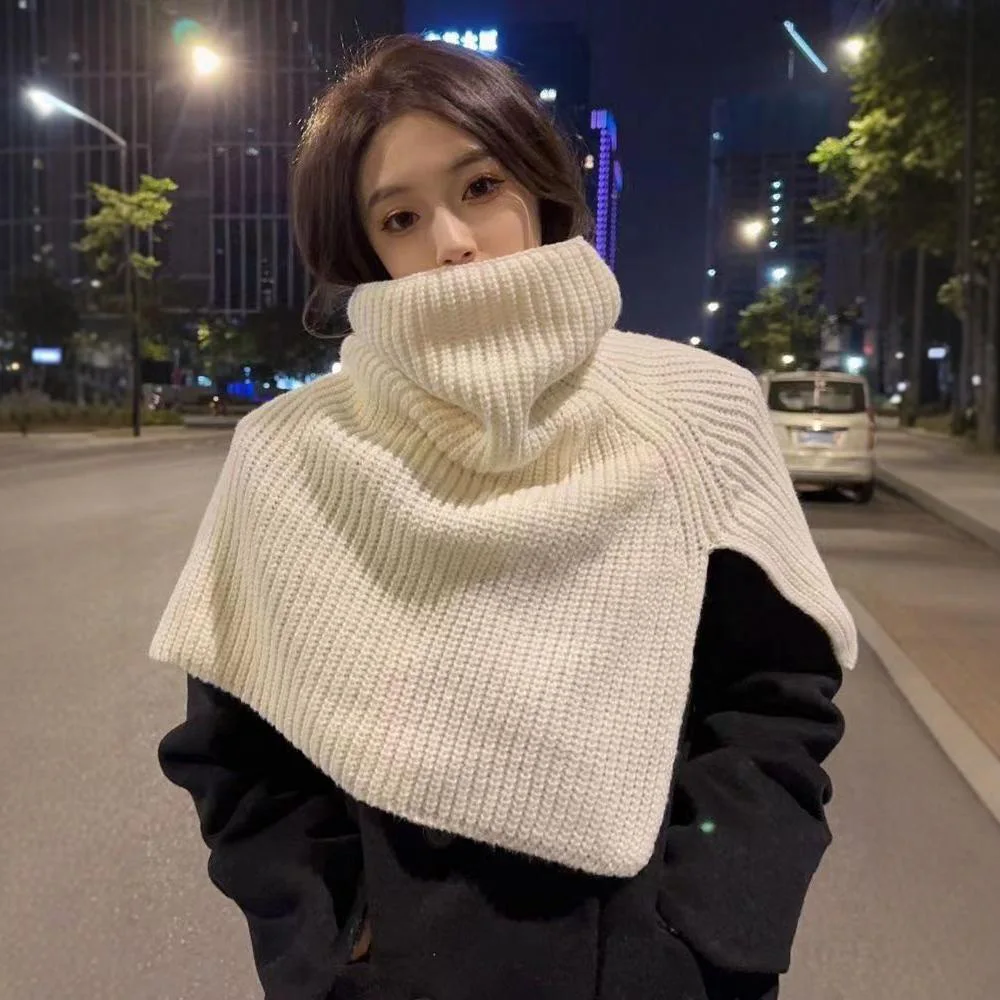 

Knitted Shawl Pullover Scarf Autumn Winter Solid Soft Warm Shoulder Cape Women Turtleneck False Collar Neck Protection