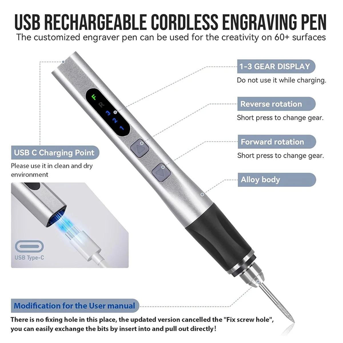 

A05RP 37 Bit Electric Engraving Pen, Cordless Engraving Pen USB Rechargeable, DIY Rotary Engraving Machine A