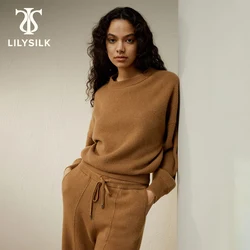 LILYSILK Cashmere Detachable Hoodie 2023 Fall New 2-in-1 Solid Long Sleeve Oversize Round Neck Sweater with Button Free Shipping