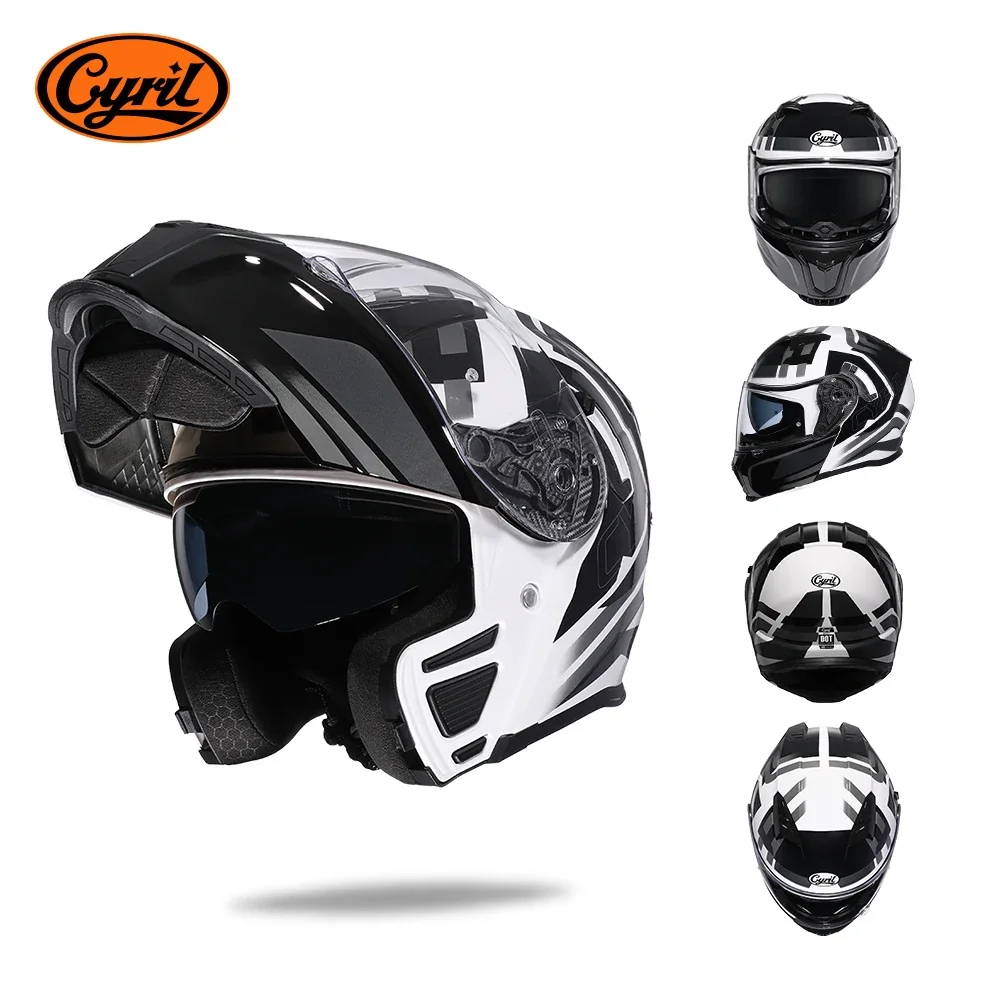 Integraal motorhelm met dubbel vizier Cyril opklapbare motorhelm met Bluetooth-sleuf voor volwassen DOT goedgekeurde helm