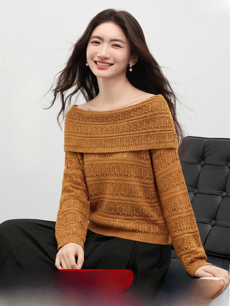 

Women's Color Knitted Hollow out Sweater Spring 2026 Loose Fit Fluffy Sensation Overhead irt One oulder Design