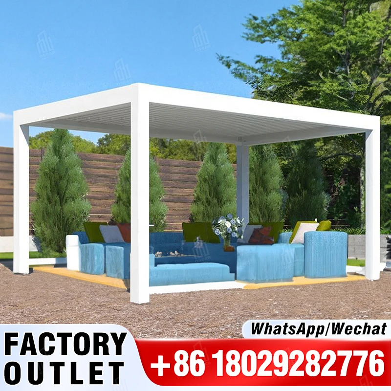 Outdoor Motorized Opening Roof Louver Pergola Waterproof Garden Spa Cover Gazebo