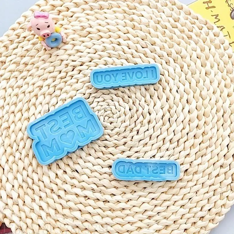 

J78F BEST MOM DAD Mold Silicone Hanging Pendant Mould Epoxy Resin Casting for Handmade DIY Keychain Jewelry Making Crafts