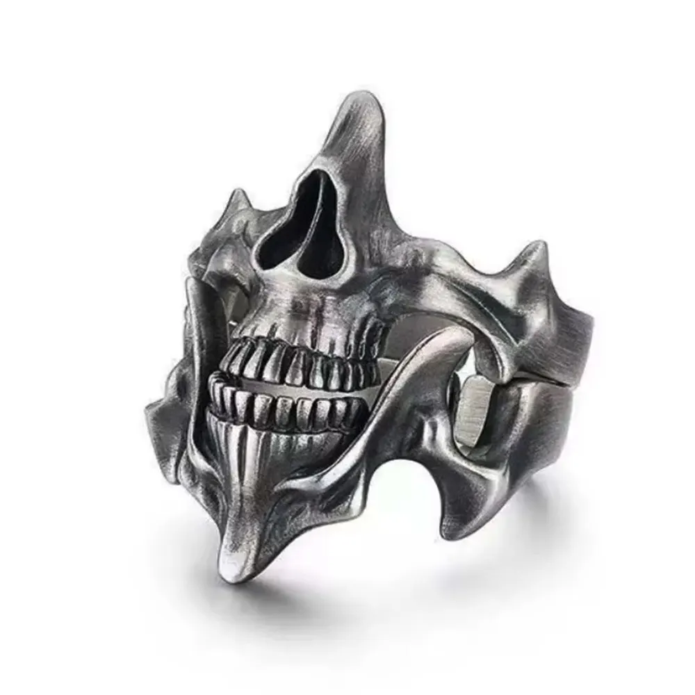 2Pcs Vintage Gothic Steel Skull Mask Rings Skull Mask Design Finger Ring Set for Men Women Creative Punk Mens Rings - view 2