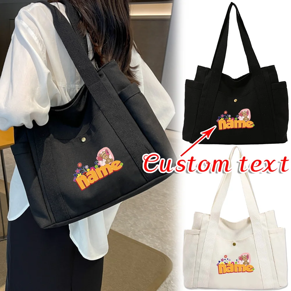 

Personalized Customization Name Canvas Shoulder Bag Large Capacity Shopping Bag Outdoor Travel Work Commuter Storage Bag