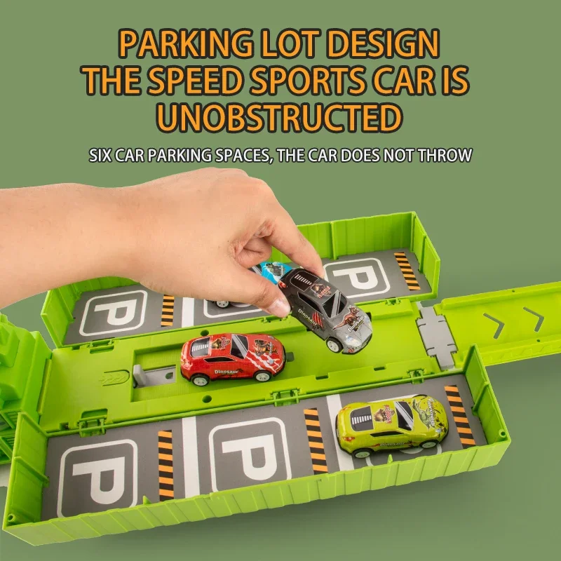Set di auto contenitore per dinosauri di grandi dimensioni Auto ferroviaria pieghevole Auto di stoccaggio per bambini Auto per espulsione giocattolo Regalo di compleanno per ragazzo