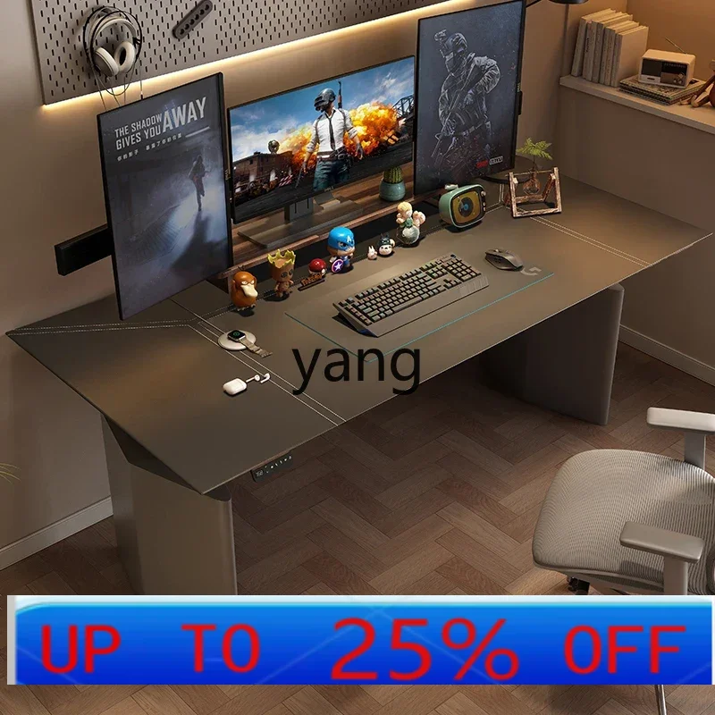

CX Electric Lift Desk Computer Desk Household Desktop Standing Black Saddle Leather Desk