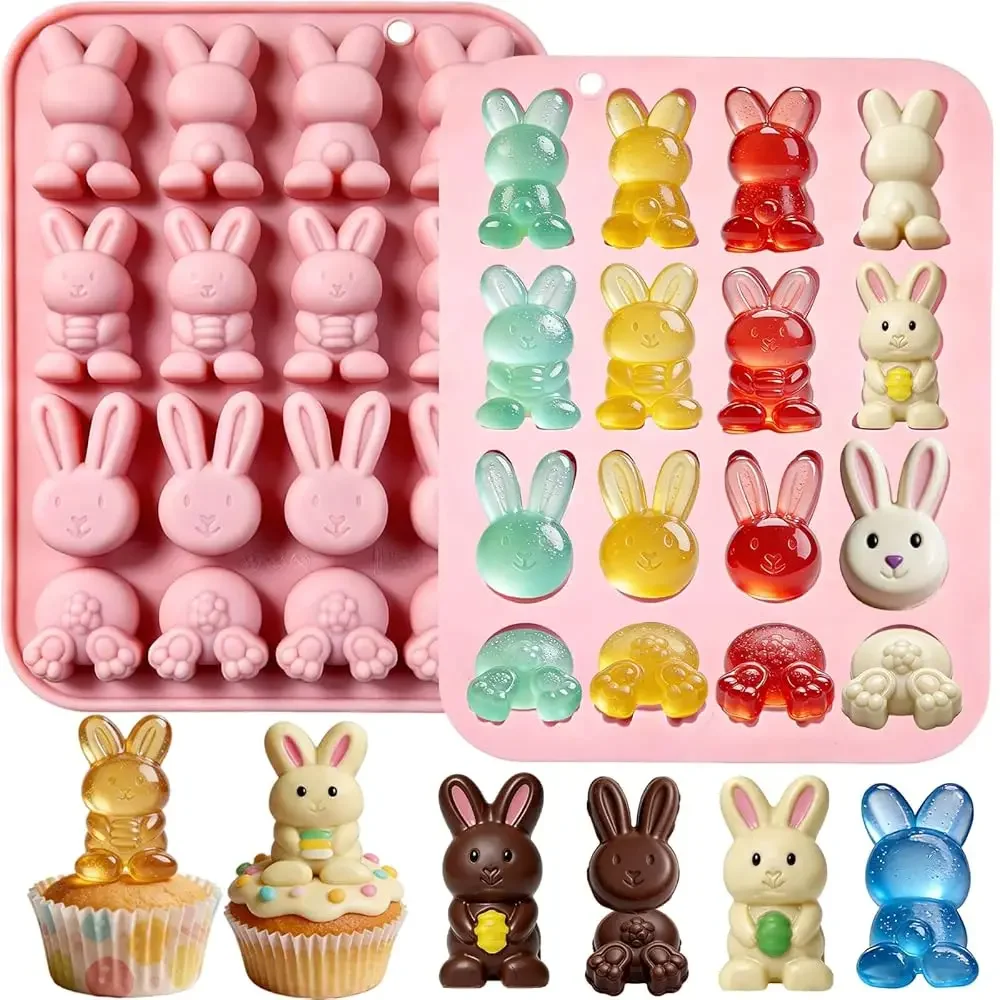 

Набор из 2 силиконовых форм для шоколада в виде пасхальных кроликов, 32 ячейки, формы для конфет в виде кроликов, формы для жевательных конфет, форма для льда в виде кроликов
