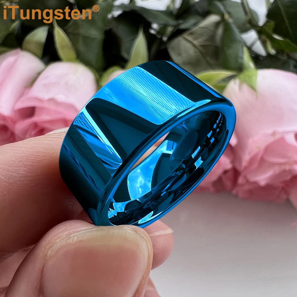 iTungsten 10mm Dropshipping Large Men Ring Shiny Tungsten Wedding Band Fashion Jewelry Pipe Cut Polished Comfort Fit