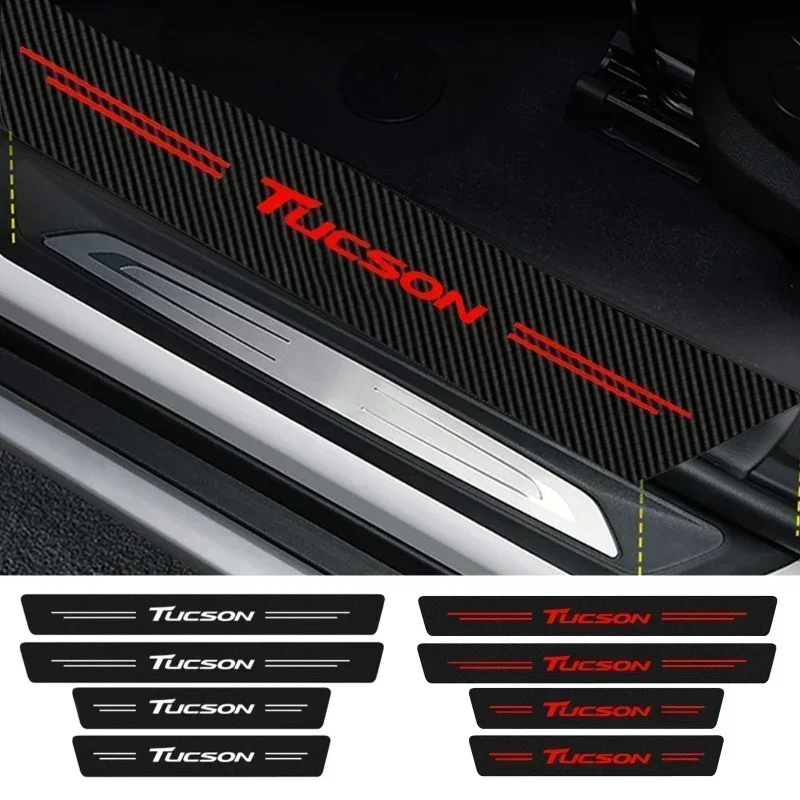 4PCS for Hyundai Tucson Logo Elantra Veloster Kona Carbon Fiber Car Door Sill Protector Scuff Plate Threshold Waterproof Sticker - view 2