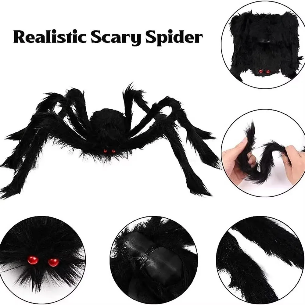 Plush Halloween Giant Realistic Spider Tricky Soft Decoration Large Black Spiders Simulation Outdoor Spider Props Halloween
