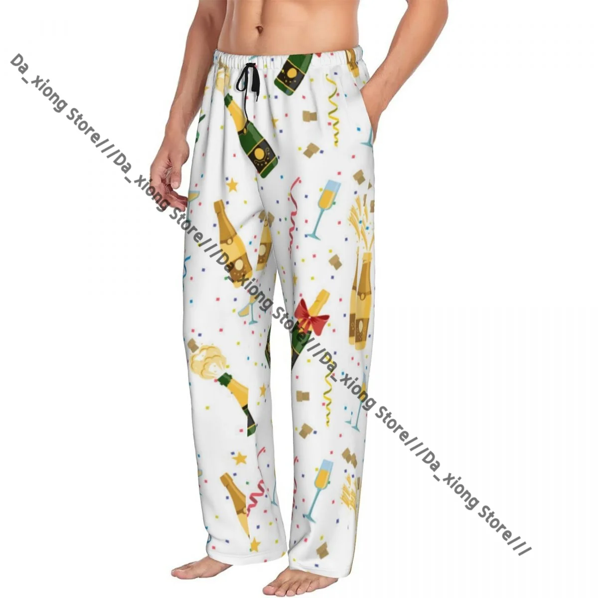 Men's Casual Pajama Sleeping Pants Champagne Bottles And Glasses Lounge Loose Trousers Comfortable Nightwear