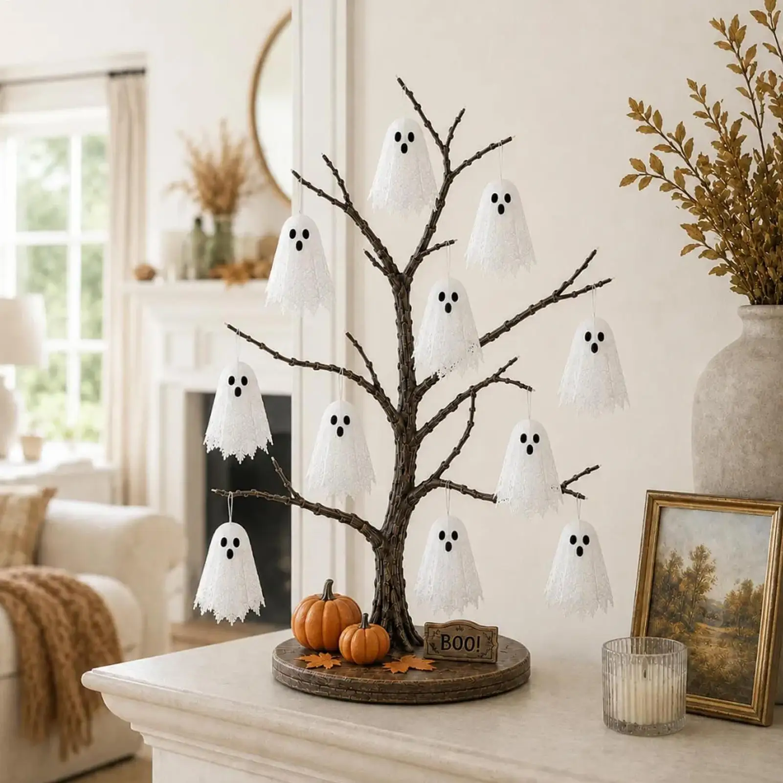 Halloween Ghost Tree Tabletop Decor LED Lights Battery Operated Decoration Glowing Ghost Tree Halloween Decor For Indoor Party
