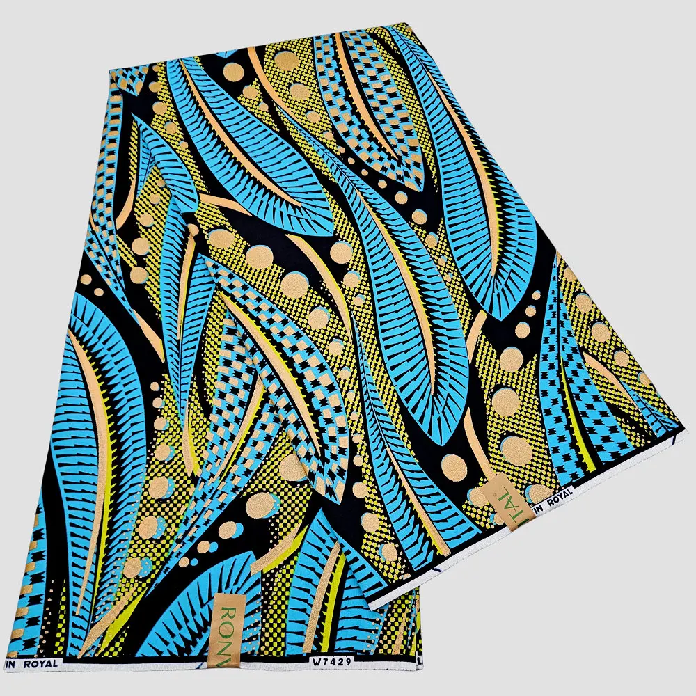 

Shining Golden Satin Royal Poplin wax fabric, 100% Cotton Hollandais Wax Printed, for making clothes, dress and shirt