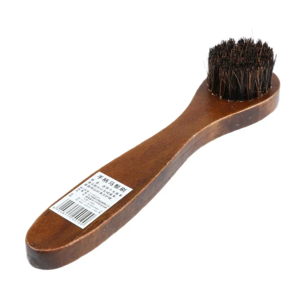 Unisex Adults Horse Hair Shoe Brush Tool Buffing Brown Wooden Brush