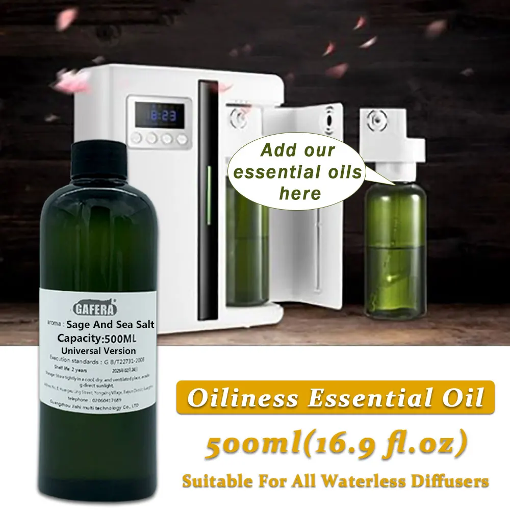 GAFERA 500 ml (16,9 fl.oz) Aceite esencial de salvia y sal marina - Para todos los difusores sin agua, difusor de hotel repone aceite de aromaterapia