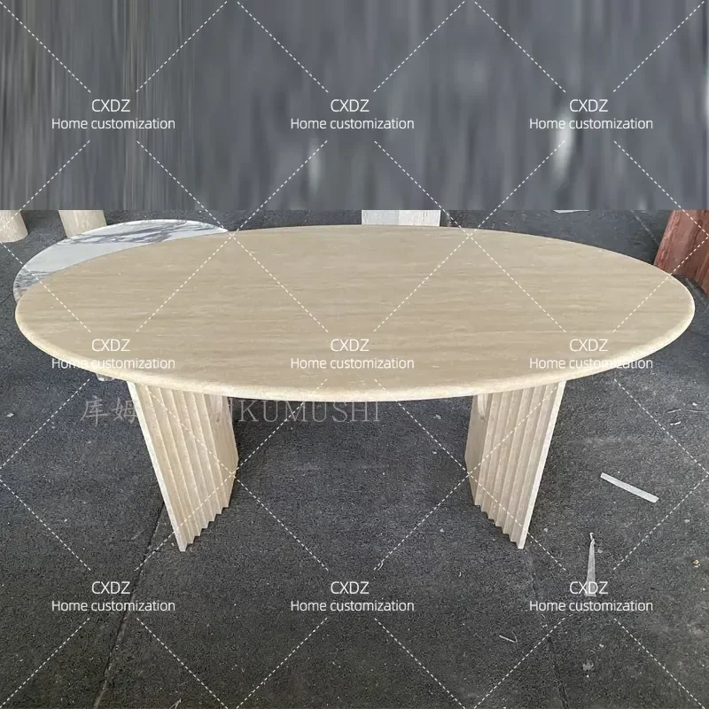 Natural Travertine Dining Table Minimalist Oval Marble High End Creative Stone Furniture for Modern Home Kitchen