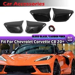 Rearview Side Mirror Trim Cover Cap Fit For Chevrolet Corvette C8 2020-2024 External Car Accessories Glossy Black Carbon pattern