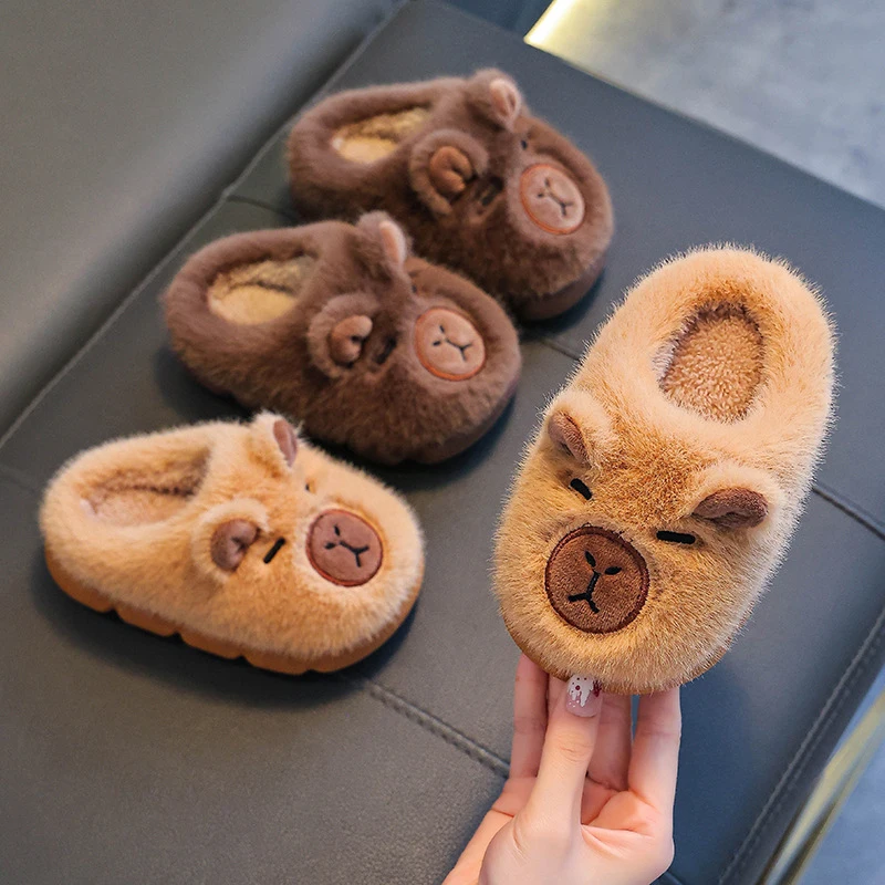 Capybara Cartoon Flauschige Hausschuhe Kinder Indoor Weichen Boden Mutter-Kind Baumwolle Hausschuhe Anti Slip Winter Warme Plüsch Rutschen 45 – Detail 2