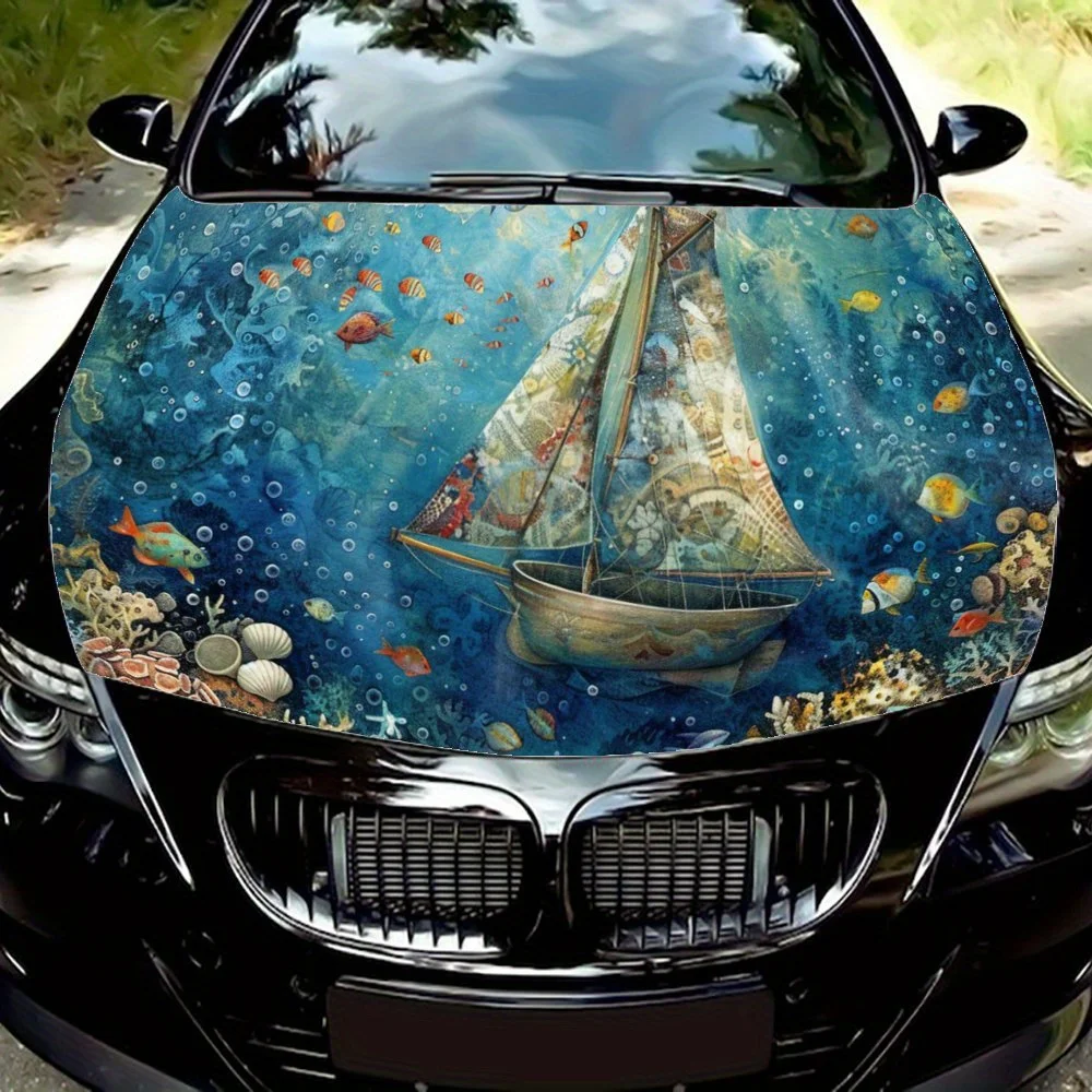 

Dreamy Underwater Sailboat Print Car Hood Wrap Color Vinyl Sticker Truck Graphic Bonnet Auto Accessories Decor Decal Gift