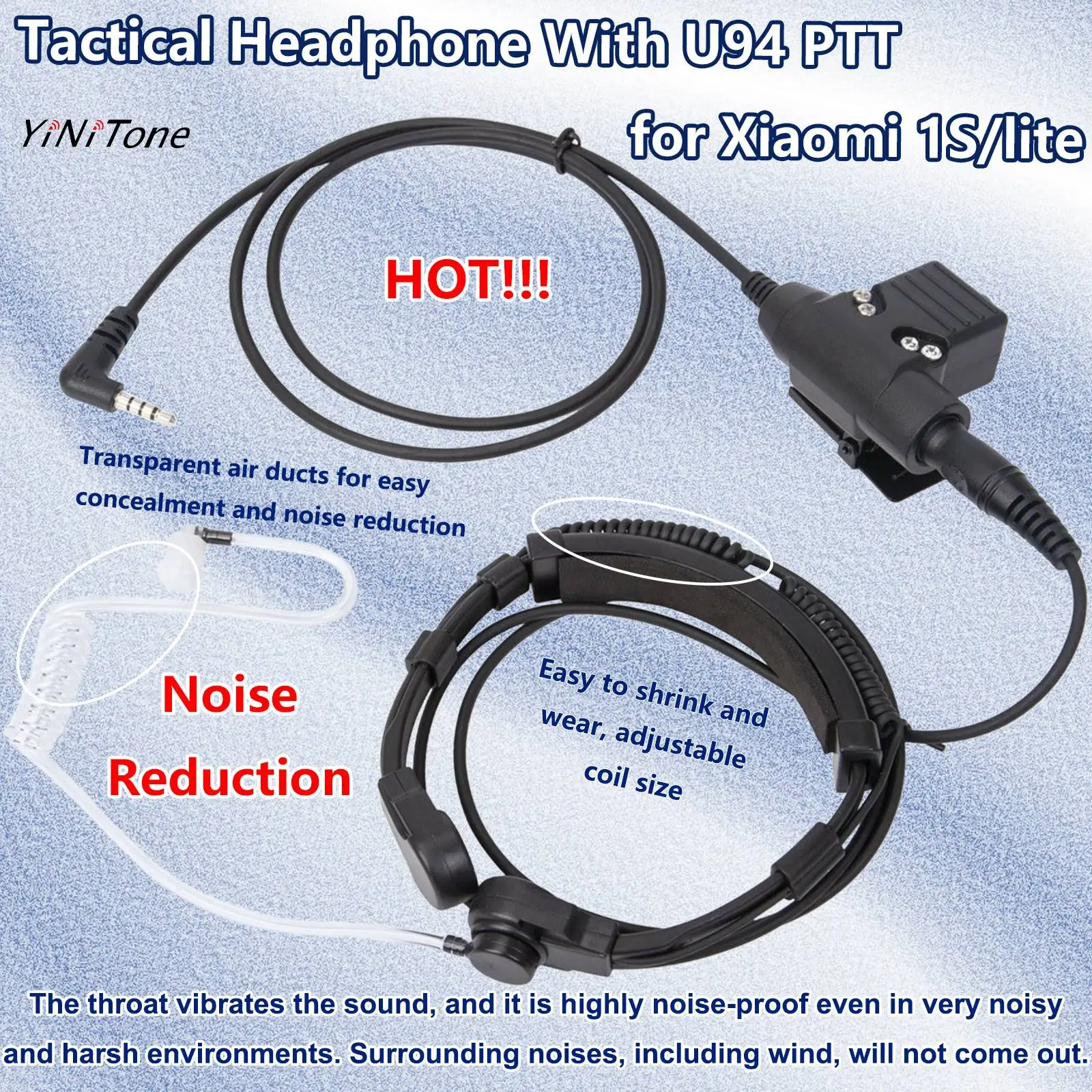 

Telescopic throat controlled noise reduction earphone with U94 PTT for Xiaomi 1S/lite walkie talkie Air Conduit Headset Set