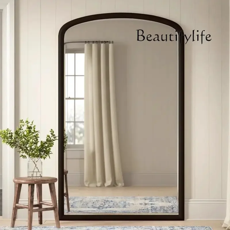 European oversized mirror floor-to-ceiling retro full-body mirror French arched old fitting bedroom full-length mirror