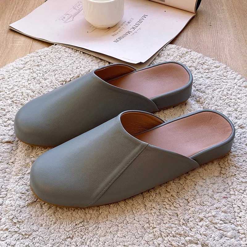 

Couple's Sheepskin Indoor Slippers, Japan Style All Season Women's Genuine Leather Household Slippers, Anti-Skip Home Shoes