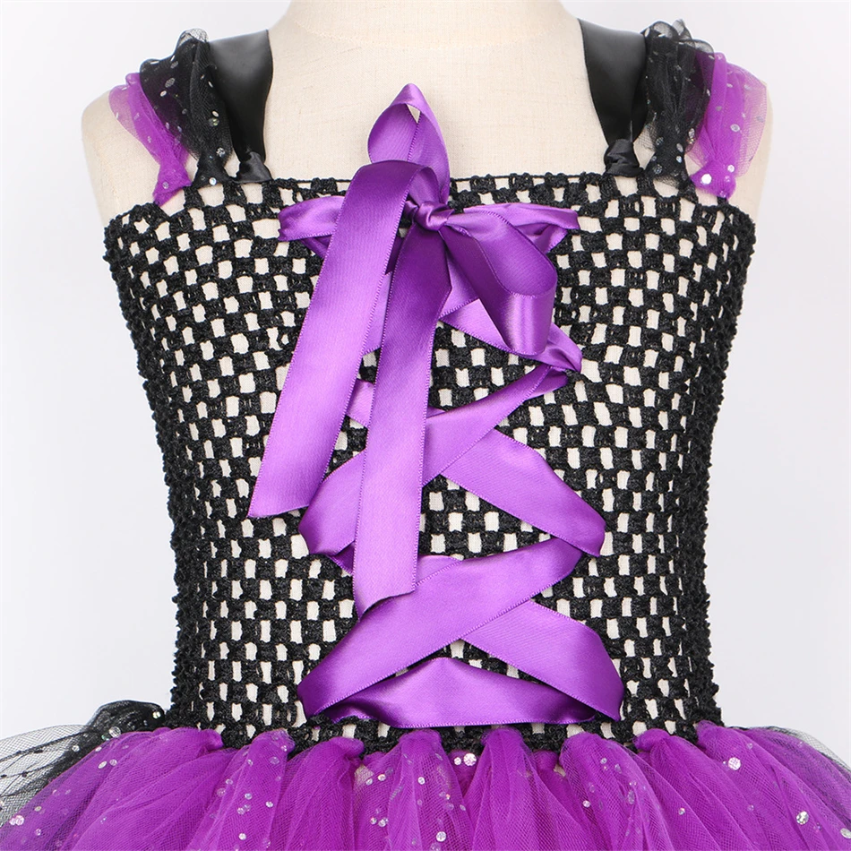 Vestido de Halloween para niños y niñas, traje de Cosplay para cumpleaños, Pascua, juego de rol de bruja, malla de lentejuelas esponjosas