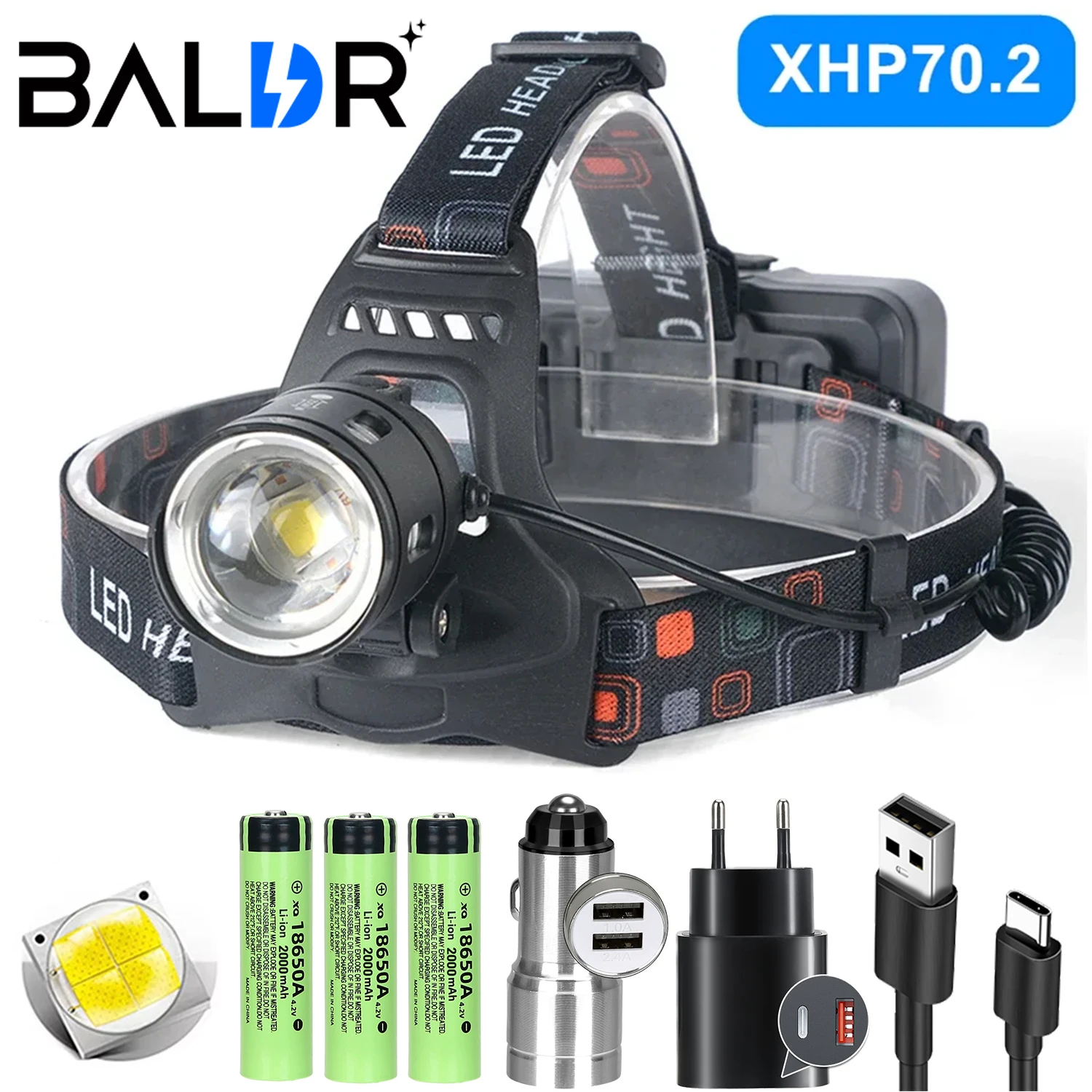 Powerful XHP70.2 XHP50.2 Led Headlamp Headlight Zoom Head Lamp Flashlight Torch 18650 battery USB Rechargeable Fishing Lantern