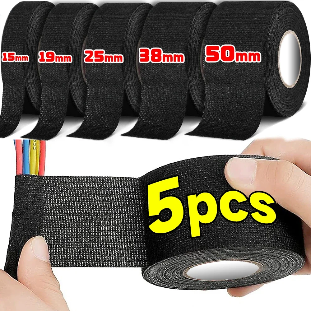 

Black Electrical Fabric Tape Heat Resistant Wire Harness Bundle Insulation Auto Wiring Cloth Wrap Waterproof Cable Adhesive Tape