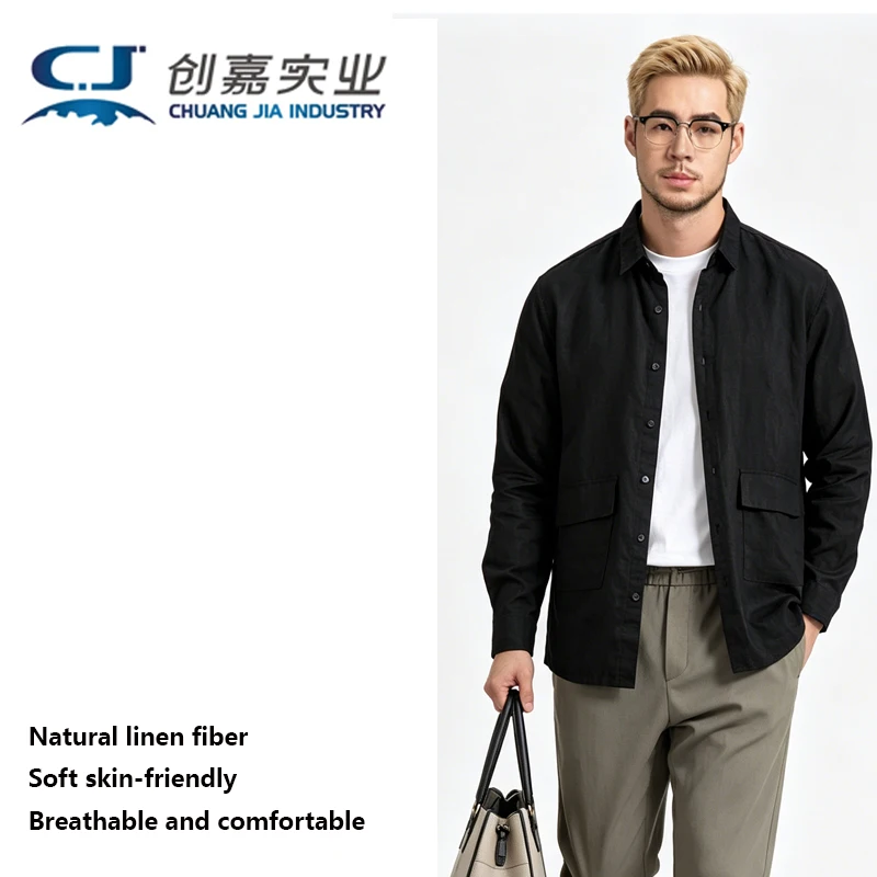 Natural pure Linen Spring Autumn Men's Long Sleeve Shirt Outdoor Casual Shirt Loose Plus Size Fat 150KG 5XL Comfortable Clothing