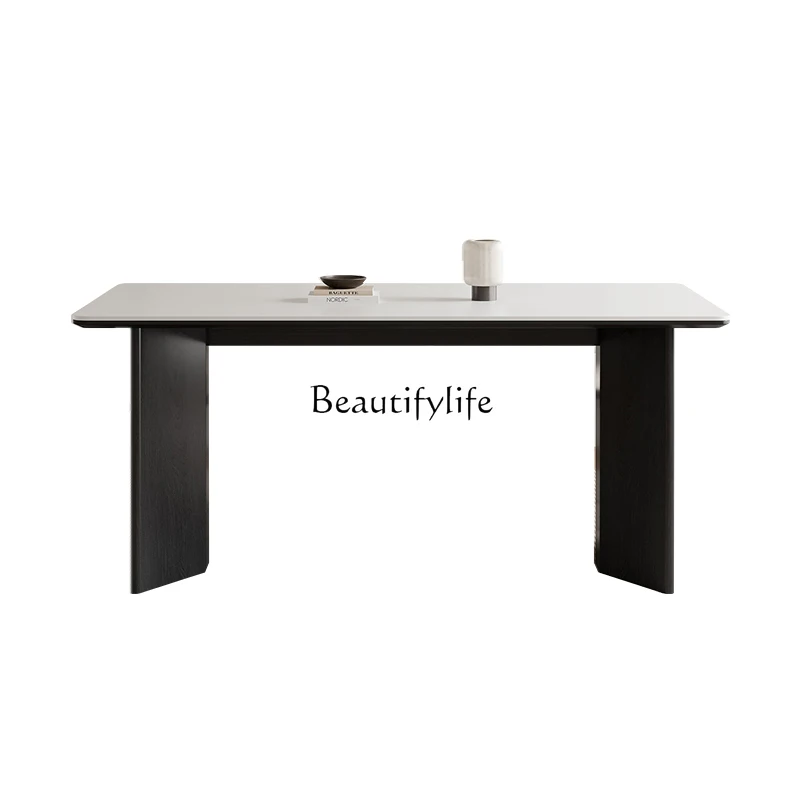 

Italian simple solid wood rock slab dining table household modern ash wood dining table and chairs
