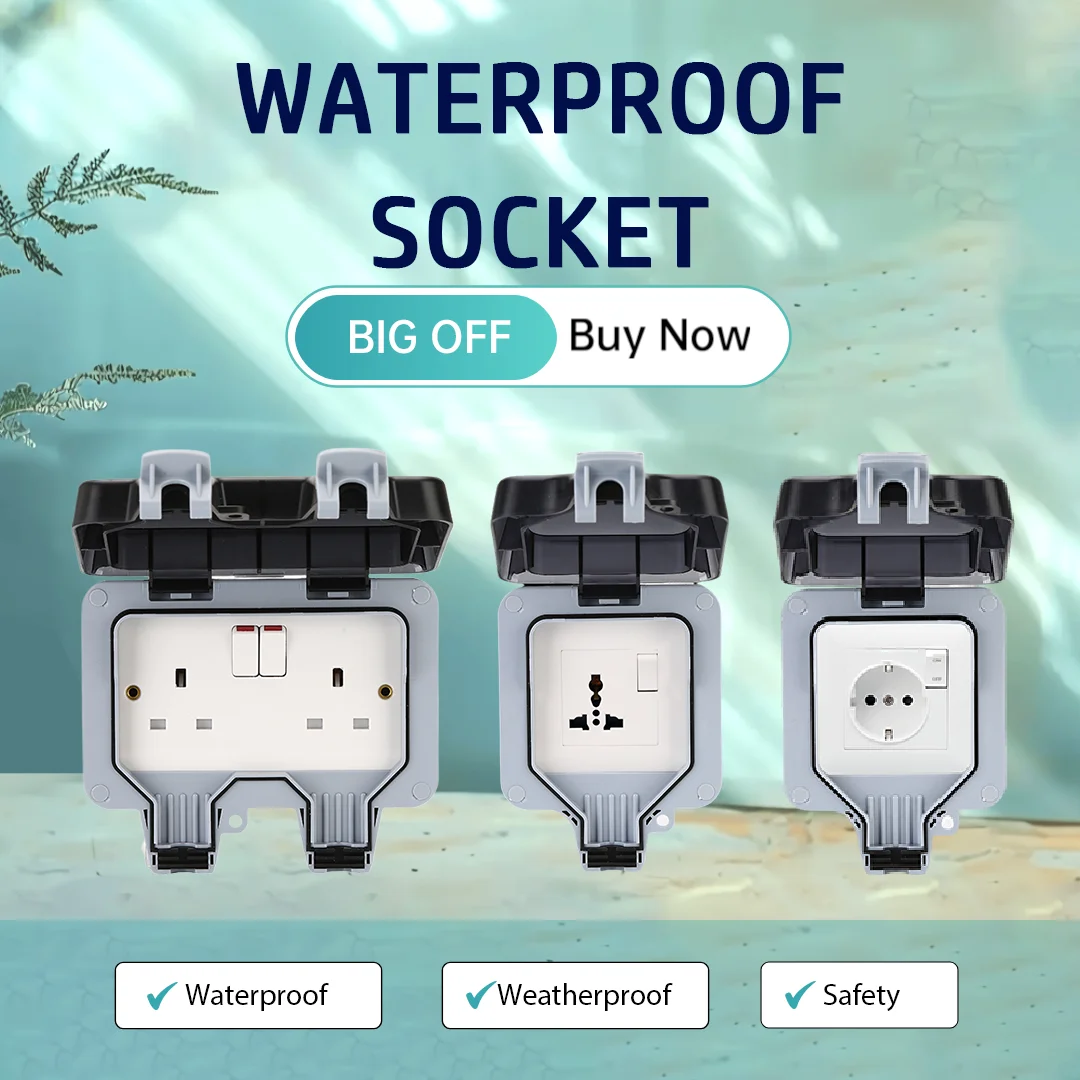 

IP66 UK Standard Waterproof Outdoor Wall Socket With Switch for Home Garden Power Double Outlet Panel Suitable Large Plug