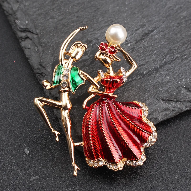Retro Dripping Oil Creative Personality Sense of Luxury Dancing Ballet Cute Cartoon Brooch - view 3