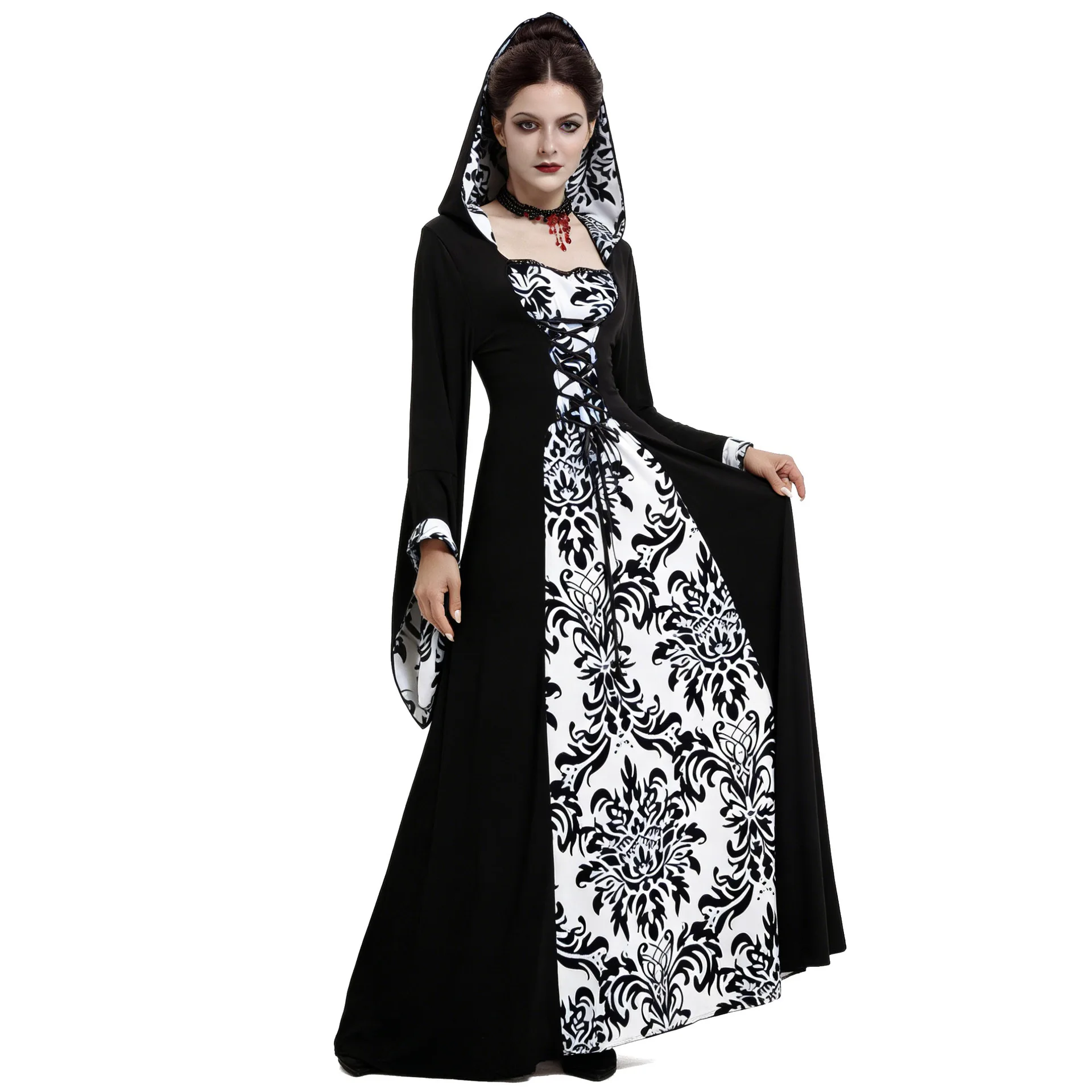 Medieval Court Retro Long Dress Halloween Stage Performance Costume Victorian Classic Velvet Dress Women's Ethnic Stage Costume